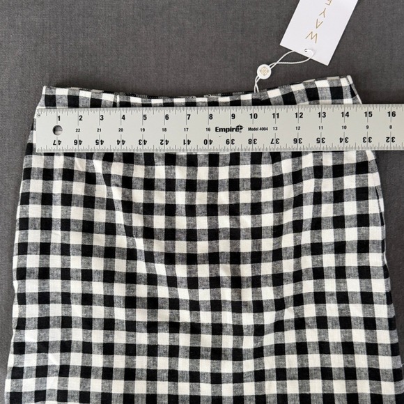 WAYF Gingham Mini‎ Skirt Size 8 Black White Linen Cottagecore Preppy Academia - Picture 6 of 8